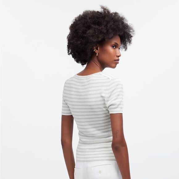 Madewell Micro-Rib Short Sleeve Striped Sweater Tee in Monument Sz‎ M NEW - Picture 2 of 10